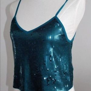 Express sequin cropped v-neck tank top size med